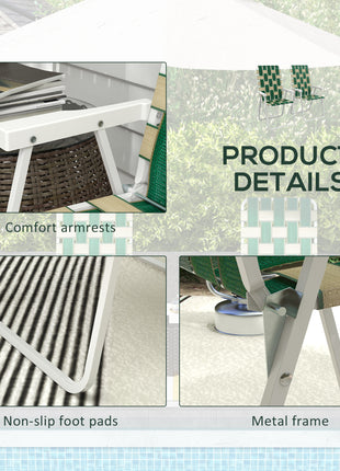 Set of 2 Patio Folding Chairs, Classic Outdoor Camping Chairs, Portable Lawn Chairs w/ Armrests, Green