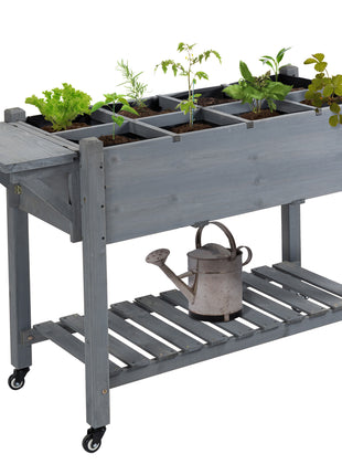 Raised Garden Bed Planter Box w/ 8 Grow Grids, Storage Shelf & Lockable Wheels
