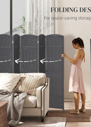 Folding Room Divider Screen 6 Panel 5.6' Tall Privacy Screen Freestanding Room Partition for Home Office, Charcoal Gray