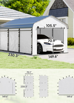 Carport Replacement Sidewall Panel for 12' x 20' Carports, UPF50+ Waterproof Replacement Side Wall Cover, White