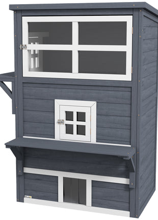 Cat House, Outdoor 3-Tier Kitty Shelter, Weather Resistant, w/ Escape Door