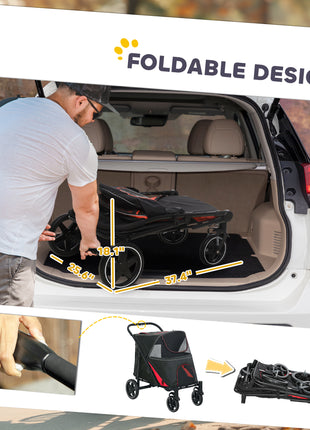 One-Click Foldable Dog Stroller for M, L Dogs, Pet Stroller, Black
