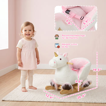 Unicorn Baby Rocking Horse, Kids Ride on Toy with Realistic Sound, Seat Belt for Toddlers 12-36 Months, White