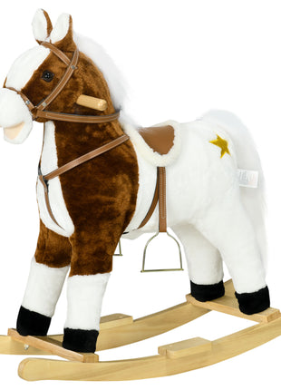 Rocking Horse with Sound, Ride on Horse with Saddle, Toddler Rocker, Gift for 3-8 Year Old, Brown