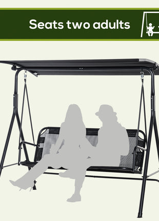 2-Seater Patio Swing Chair, Outdoor Adjustable Canopy Porch Swing with Armrests, Texeline Fabric and Steel Frame, Black