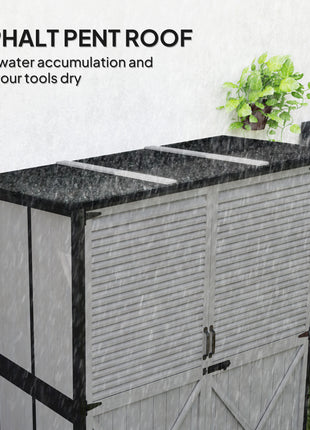 Wood Storage Shed, Outdoor Garden Shed with Asphalt Roof, 2 Shelves, Lockable Doors and Adjustable Feet, Gray