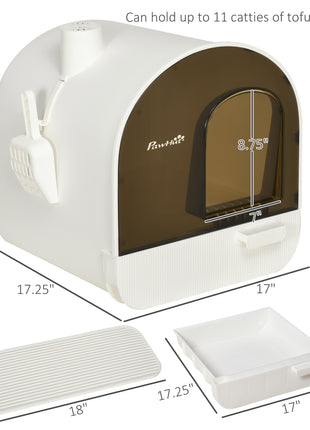 Cat Litter Box with Lid with Scoop and Filter, White