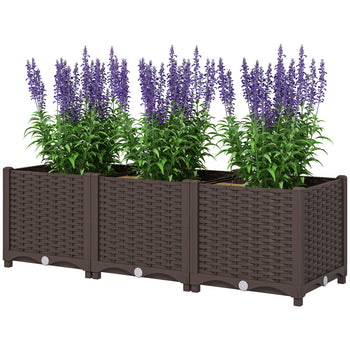 Plastic Raised Garden Bed, 4 x 1 x 1 ft Outdoor Flower Box with Drainage Holes for Vegetables, Herbs, Brown
