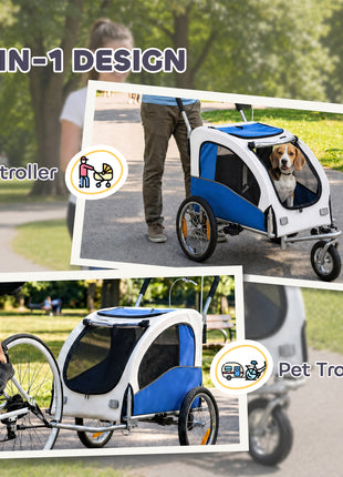 2 in 1 Dog Bike Trailer, Foldable Pet Stroller, Dog Bicycle Trailer with Suspension, for Medium Dogs, Light Gray