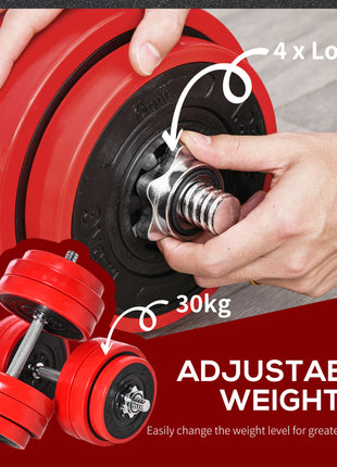 Adjustable Dumbbell Set, 66lbs Convertible to Barbell Weight Set for Home Gym Women and Men Weight Lifting Training, Red