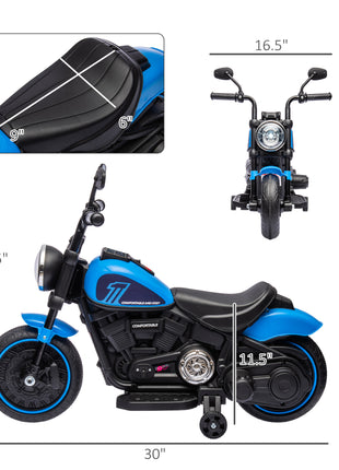 6V Kids Motorcycle w/ Training Wheels, Single-Button Start, Blue