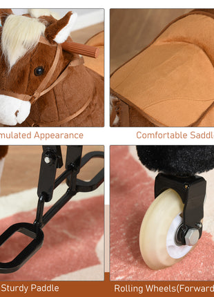 Kids Ride-on Walking Horse with Easy Rolling Wheels, Soft Huggable Body, & a Large Size for Kids 5-16 Years