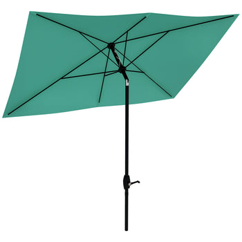 6.5' x 10' Rectangular Market Umbrella, Patio Outdoor Table Umbrella with Crank and Push Button Tilt, Teal