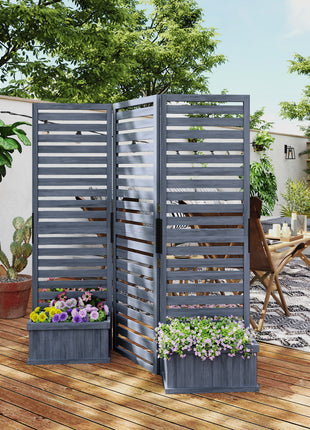 Wood Privacy Screen w/ 4 Planter Box, Raised Bed w/ 3 Panels & Drainage Holes