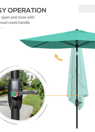 6.5' x 10' Rectangular Market Umbrella, Patio Outdoor Table Umbrella with Crank and Push Button Tilt, Teal