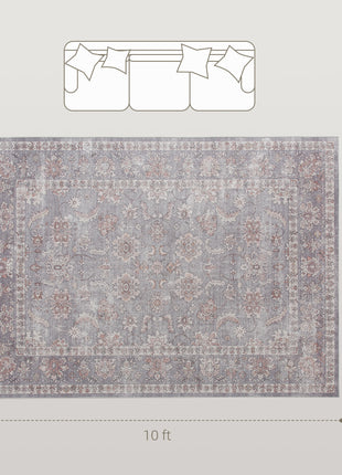 Machine Washable Area Rug 8x10, Non-Slip Traditional Flower Print Floor Carpet for Living Room, Bedroom, Grey and Brown