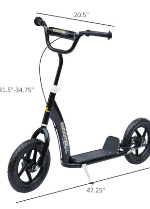 Kick Scooter for Kids 5-12 Years Old with Adjustable Height Handlebar, Non-slip Footplate, Big Wheels, Rear Brake, Black