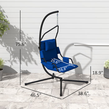 Hammock Chair with Stand and PA Coating Cushion, Hanging Swing Chair with Steel Frame for Indoor and Outdoor, Dark Blue