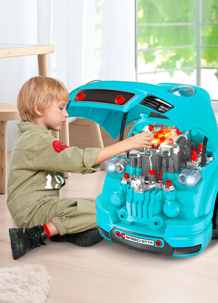 Mechanic Kids Truck Engine Toy Set, Car Service Play Set, Teal