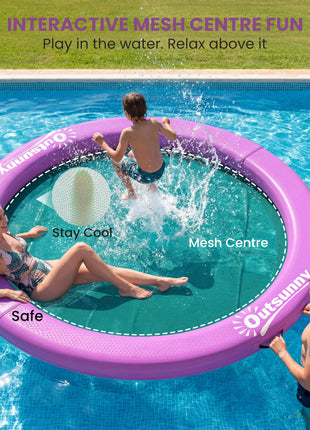 8FT Inflatable Water Hammock Floating Ring, Inflatable Floating Dock Platform for for Lakes, Pools, Oceans, Purple