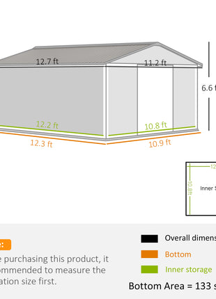 11' x 13' Garden Metal Shed, Storage Shed Utility Storage with Double Locking Doors for Bike, Yard Tools, Dark Gray