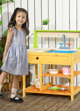 Mud Kitchen for Kids Outdoor Kitchen Playset w/ Realistic Kitchen Toys, Faucet Sink Storage Shelves for Ages 3-8 Years