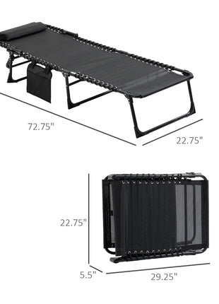 Reclining Chaise Lounge Chair, Portable Sun Lounger, Folding Camping Cot with Adjustable Backrest and Removable Pillow, for Patio, Garden, Beach, Black
