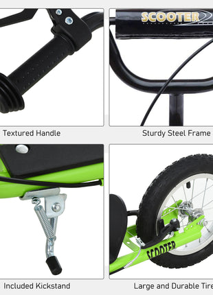 Teens Youth Scooter Ride On Toy with Adjustable Handlebar, Dual Brakes, and Inflatable Wheels For Kids 5+ - Green