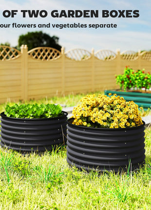 Set of 2 Raised Garden Bed, Metal Planter Box with Safety Edging, Easy-to-assemble Stock Tank, Dark Gray