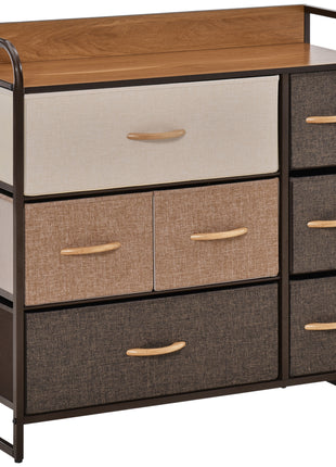 3-Tier Storage Organizer for Bedroom Entryway, 7-Drawer Dresser with Steel Frame for Bedroom, Maple Wood