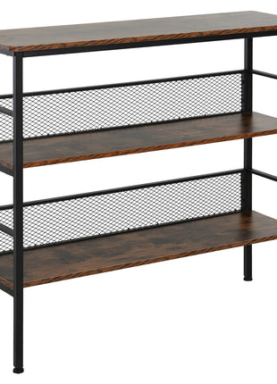 3-Tier Console Table Industrial Style Storage Metal Wooden Shelf with a Robust Multi-Functional Design & Adjustable Feet, Black