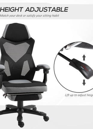 Home Office Chair Adjustable Height Recliner with Retractable Footrest, Mesh Back - Gray