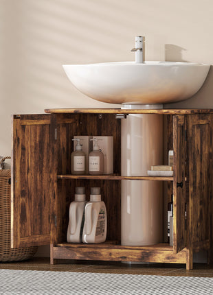 Bathroom Vanity Cabinet, Under Sink Bathroom Cabinet with 2 Doors and Adjustable Shelf, Rustic Brown