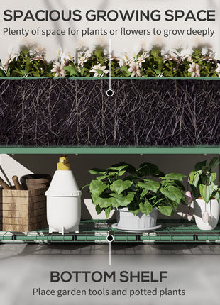 Raised Garden Bed with Legs and Cover, Metal Elevated Planter Box with Bottom Shelf and Liner for Vegetables, Green
