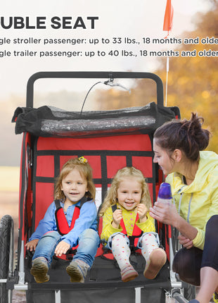 2-Seat Elite 360 Swivel Bike Trailer for Kids Bicycle Cargo Trailer with Water-Resistant Windows, Black and Red