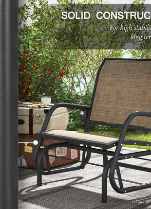 2 Pieces Outdoor Glider Chair, Steel Swing Chai with Curved Armrests for Porch, Garden, Poolside, Balcony, Mixed Brown