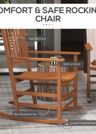 Outdoor Rocking Chair Set of 2, Patio Wooden Rocking Chair with Smooth Armrests, High Back for Garden, Balcony, Porch, Supports Up to 352 lbs, Teak