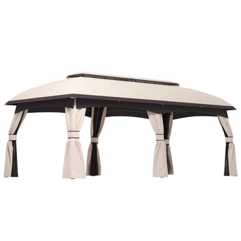 10' x 20' Patio Gazebo, Outdoor Gazebo Canopy Shelter with Netting, Vented Roof for Garden, Beige