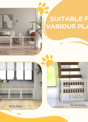 28"-75" Freestanding Wooden Pet Gate with Support Feet & Non-Slip Mats for Indoor, Stairway, Doorway, White