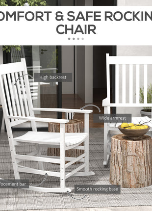 Wooden Rocking Chair Set, Curved Armrests, High Back, Slatted Seat Outdoor Rocker Set, White