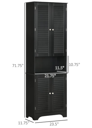 Tall Narrow Bathroom Storage Cabinet with Doors and Shelf Adjustability, Freestanding Linen Cabinet with 2 Cabinets and Countertop, Black