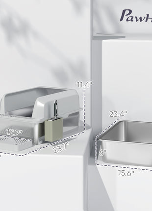Stainless Steel Litter Box with Metal Scoop & Scoop Holder, High Sided, Anti-Urine Leakage, Non-Sticky