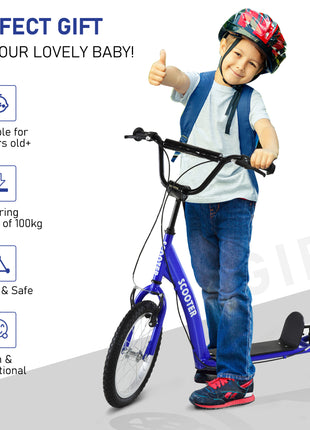 Youth Scooter Kick Scooter for Kids 5+ with Adjustable Handlebar 16" Front and 12" Rear Dual Brakes Inflatable Wheels, Blue