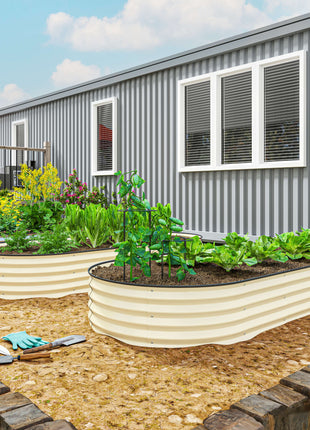 7' x 3' x 1' Raised Garden Bed Set, 2PCS Raised Beds for Gardening with Metal Plant Stakes, Cream White