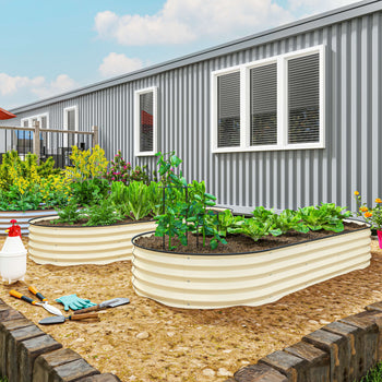 7' x 3' x 1' Raised Garden Bed Set, 2PCS Raised Beds for Gardening with Metal Plant Stakes, Cream White