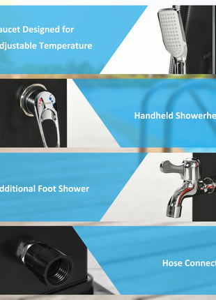10.6 Gallons Solar Heated Shower with 360 Rotating Rainfall, Handheld Shower Head, Temperature Adjustment & Foot Shower, 2-Section Outdoor Shower for Backyard Poolside Beach Pool Spa, 7ft