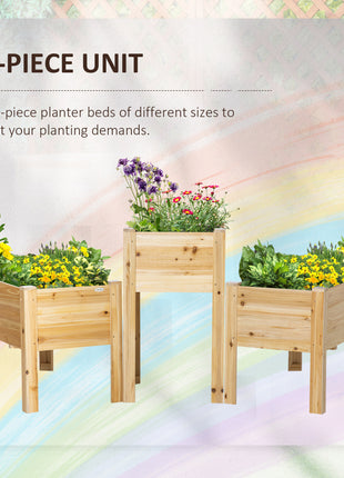 Raised Garden Bed Set of 3, Wooden Elevated Planter Box with Legs and Bed Liner, for Backyard and Patio to Grow Vegetables, Herbs, and Flowers, Natural