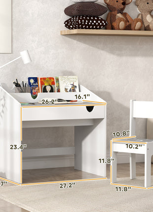 Kids Study Desk with Storage, Kids Desk and Chair Set for Bedroom & Study Room, Aged 3-6 Years, Gray