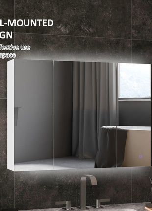 Bathroom Mirror Cabinet with Light, Bathroom Storage Cupboard with USB Charge, Adjustable Shelf, 35.5"W x 25.5"H, White