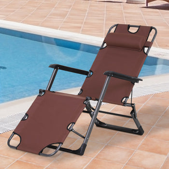 Oxford Fabric Metal Frame Outdoor Pool Sun Lounger Lounge Chair 120°/180°, Brown